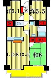 大新ヒルズ 3LDKの間取図画像