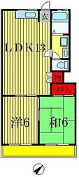 クレセントコーポ2 2LDKの間取図画像
