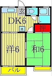 ファミーユ北柏A 2DKの間取図画像