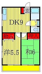ライトハイツ 2DKの間取図画像