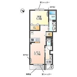 ザ・パーシモン・テラス 1LDKの間取図画像