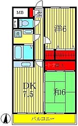 メイア天王台 2DKの間取図画像