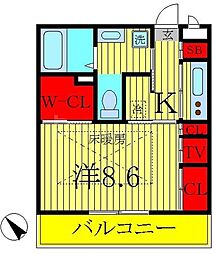 リブリ・クレイン柏 1Kの間取図画像