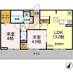 フォレストオオタカ1 2LDKの間取図画像