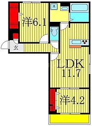 サニーサイド 2LDKの間取図画像