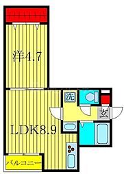 パークエズ柏 1LDKの間取図画像