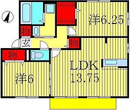 メルベーユ 2LDKの間取図画像