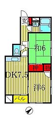 プチシャトー柏 2DKの間取図画像