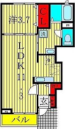 グランディールモリ 1LDKの間取図画像
