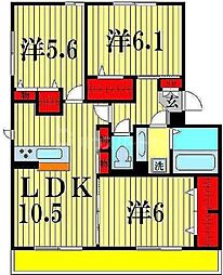 メルヴェイユおおたかの森2 3LDKの間取図画像