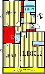 グランドゥール高柳A 2LDKの間取図画像