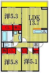 アヴェニール明原 3LDKの間取図画像
