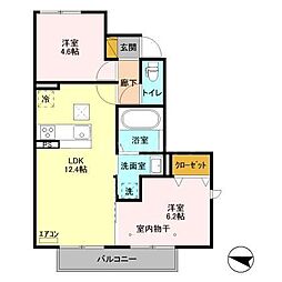 ランセ今谷E 2LDKの間取図画像