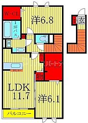 クレールフラッツ天王台 2LDKの間取図画像