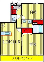 アルファタウン天王台B 2LDKの間取図画像
