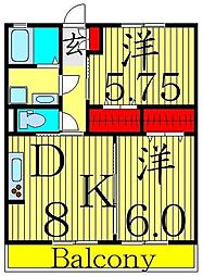 アルタイル 1階2DKの間取り