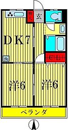 綾瀬グリーンハイツ 3階2DKの間取り