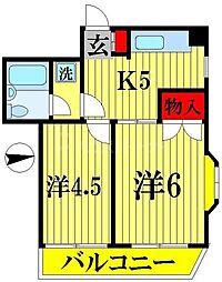 山本ハイツ 2階2Kの間取り