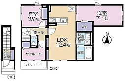 サニーレジデンス 2LDKの間取図画像