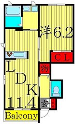 ハックベリー 1LDKの間取図画像