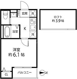 T's Cuore六町I 1Kの間取図画像