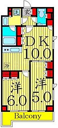 ルーブル五反野弐番館 2DKの間取図画像