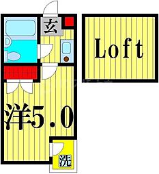 ブルーメアライNo.36B 1Kの間取図画像