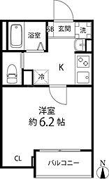 T's Cuore六町II 1Kの間取図画像