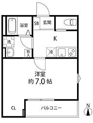 T's Cuore六町II 1Kの間取図画像
