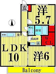 外河原コーポC 2LDKの間取図画像