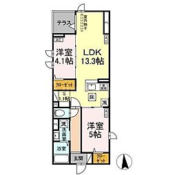 セレスティア六町2 2SLDKの間取図画像