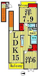 プレーヌジャルダン 2LDKの間取図画像