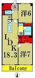 ロイヤルパークス梅島 2LDKの間取図画像