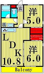 エスポワールB 2LDKの間取図画像