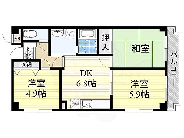 大阪府泉大津市池浦町３丁目(賃貸マンション3DK・3階・52.92㎡)の写真 その2