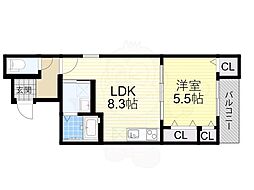 JR阪和線 富木駅 徒歩6分の賃貸アパート 3階1LDKの間取り