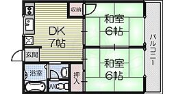 プチメゾン高石 2DKの間取図画像