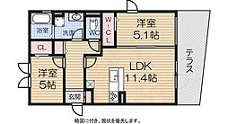 モンド・リヴェール 1LDKの間取図画像
