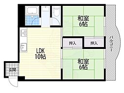 ニューハイツ諏訪森 2LDKの間取図画像