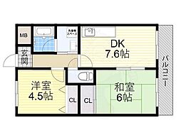 グレース津久野2 2DKの間取図画像