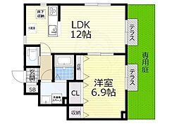 カーサ上野芝 1LDKの間取図画像