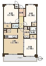 ビーバードルチェ藤井寺2 3LDKの間取図画像