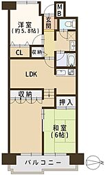 朝日プラザ松原E棟 2LDKの間取図画像