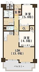 ヴェルドール藤井寺 2LDKの間取図画像