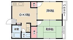 リバーハイツ1 2DKの間取図画像