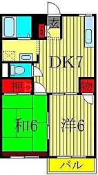 メイプルM 1階2DKの間取り