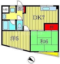 第2吉岡マンション 2DKの間取図画像
