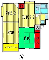 ニコーホームマンションC館 3DKの間取図画像
