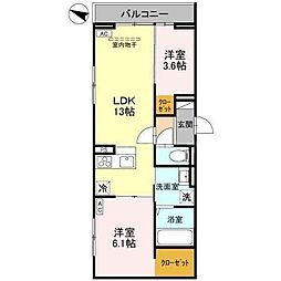 八潮市大字垳アパート 2LDKの間取図画像