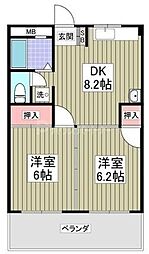 とくしんハイツ 2DKの間取図画像